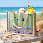 Sac fourre-tout personnalisé à grande capacité, rayé, aux couleurs des fleurs de naissance, avec prénom – Cadeau d'anniversaire ou de Noël pour une femme ou une meilleure amie