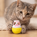 Jouet personnalisé pour chat en forme de gobelet, imprimé en 3D, multicolore et réglable, avec distributeur de friandises et nom gravé – Aide à l'alimentation lente pour animaux de compagnie – Cadeau 
