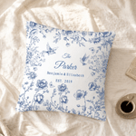 Personalized Toile De Jouy Style Flower Soft Throw Pillow Cover with Family Name and  Date Room Decor Cotton Wedding Anniversary Gift for Couple