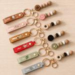 Personalised Birth Flower PU Leather Keyring with Name and Daisy Bead Pendant Wedding Party Birthday Gift for Best Friends Bridesmaids 2