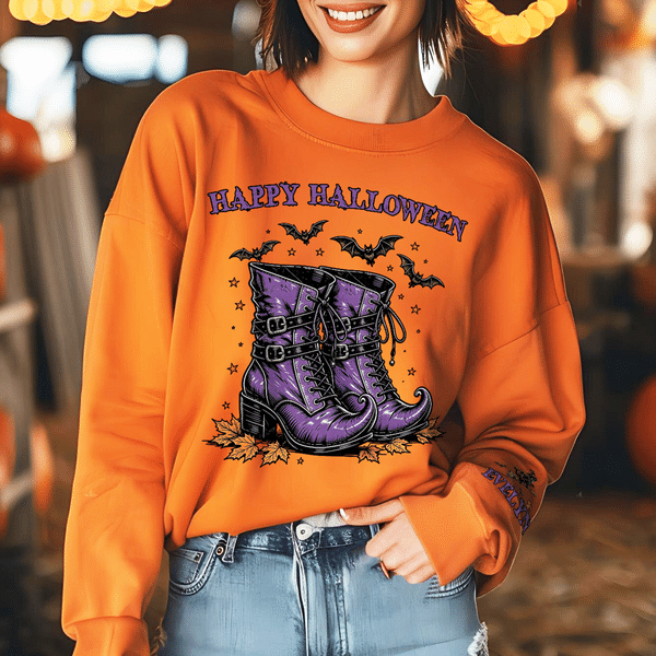 Personalized Witch Boots Halloween Sweatshirt T-shirt with 1-6 Names Daily Wear Funny Halloween Gift for Pet Lover Friend