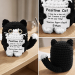 Personalized Inspirational Positive Handmade Cat Crochet Doll Desk Decoration with Name Stress Relief Birthday Gift for Cat Lovers Friends
