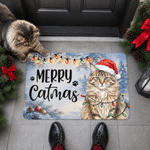 Zerbino antiscivolo personalizzato con foto del proprio animale domestico, in stile acquerello con luci natalizie colorate e testo; decorazione per la casa e regalo di Natale per gli amanti degli anim