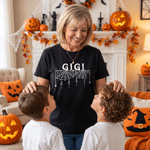 Personalized Grandma Spooky Spider Web T-shirt Sweatshirt Hoodie with Names and Title Daily Wear Halloween Gift for Mom Grandma Family