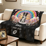 Personalised Pet Photo Rainbow Bridge Memorial Multicolour Throw Blanket with Name Text and Year Home Decor Sympathy Gift for Pet Owner Parent