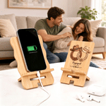 Personalized Retro Style Cowboy Hat Horseshoe Bamboo Phone Stand with Couple Names Text and Date Daily Use Birthday Anniversary Gift for Couple