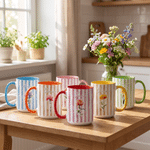 Personalized Watercolor Stripe Birth Flower Name 11 oz 15 oz Ceramic Mug with Coaster Daily Home Office Use Birthday Gift for Her