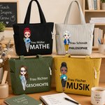 Personalisierte Cartoon-Lehrer große Tragetasche | aus Cord | mit Text und Studienfach | Schulanfang Geburtstag Geburtstag Geschenk für Lehrkräfte