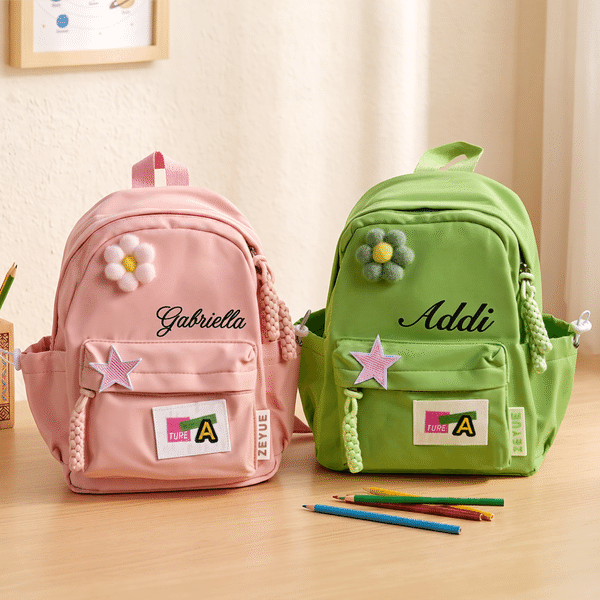 Personalised Flower Star Felt Design Waterproof Nylon Backpack with Name Back to School Birthday Gift for Kids Students