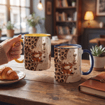 Personalized Colorful 3D-Effect Artwork Highland Cow Leopard Print 11 oz 15 oz Ceramic Mug with Name Birthday Christmas Gift for Highland Cow Lovers