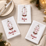 Personalized Retro Frame Bow Initial 100% Cotton Christmas Napkin with Name Table Decoration Holiday Christmas Gift for Family Kids