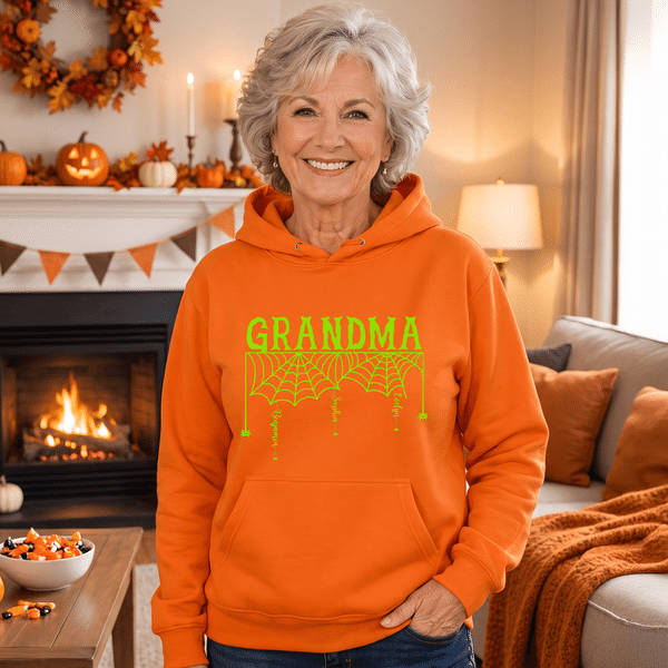 Personalized Grandma Spooky Spider Web T-shirt Sweatshirt Hoodie with Names and Title Daily Wear Halloween Gift for Mom Grandma Family