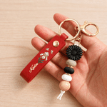 Personalised Birth Flower PU Leather Keyring with Name and Daisy Bead Pendant Wedding Party Birthday Gift for Best Friends Bridesmaids 3