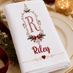 Personalized Retro Frame Bow Initial 100% Cotton Christmas Napkin with Name Table Decoration Holiday Christmas Gift for Family Kids