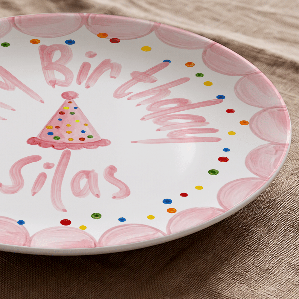 Personalised Watercolor Style Birthday Hat Colourful Polka Dots Ceramic Plate with Name Date and Stand Party Decor Birthday Gift for Newborns 6