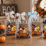 Personalised Halloween Theme Cartoon Character Photo Initial Clear Gift Bag with Name and Bow Daily Use Halloween Party Gift for Kids