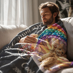 Personalised Pet Photo Rainbow Bridge Memorial Multicolour Throw Blanket with Name Text and Year Home Decor Sympathy Gift for Pet Owner Parent