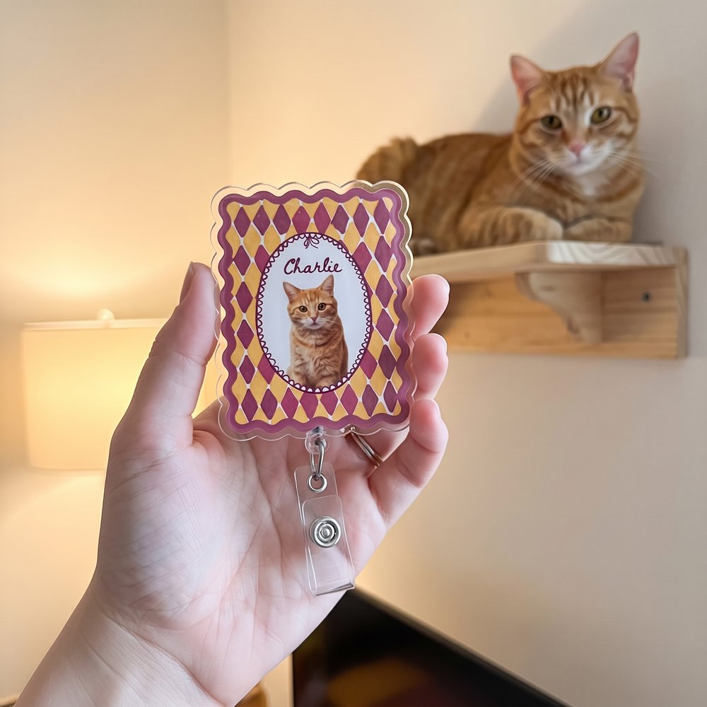 Carrete para tarjetas de identificación personalizado con foto de mascota en acuarela de estilo vintage y nombre: regalo para el Día de la Enfermería, de uso diario, para profesionales sanitarios y am 4