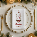 Personalized Retro Frame Bow Initial 100% Cotton Christmas Napkin with Name Table Decoration Holiday Christmas Gift for Family Kids