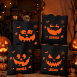 Personalized Halloween Theme Bat Pumpkin Face Canvas Bag with Name Halloween Birthday Gift for Kids Friends