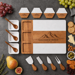 Personalised Mountain Pattern Acacia Marble Chopping Board Coaster Set with Engraved Name and Year Wedding Anniversary Engagement Gift for Couple