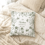Personalized Toile De Jouy Style Flower Soft Throw Pillow Cover with Family Name and  Date Room Decor Cotton Wedding Anniversary Gift for Couple