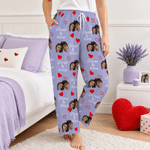 Personalized Multicolor Heart Couple Photo Pajama Pants with Names Birthday Anniversary Gift for Couple