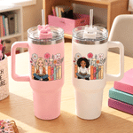 Personalised Reading Cartoon Character Photo 40 oz Insulated Tumbler with Name and Handle Daily Use Birthday Gift for Family Friends Book Lovers
