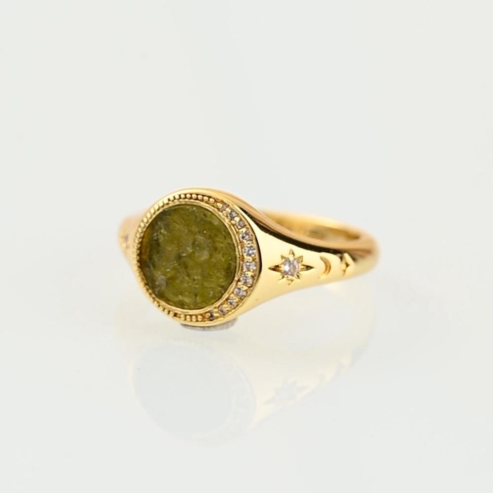 Personalised Moldavite Inspired Star Moon Sterling Silver Ring with Engraved Text Dainty Jewellery Birthday Anniversary Gift for Women 3