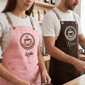 Delantal de trabajo personalizado de lona con logo multicolor ajustable con bolsillos regalo de empresa para cafetería restaurante bar y barbería