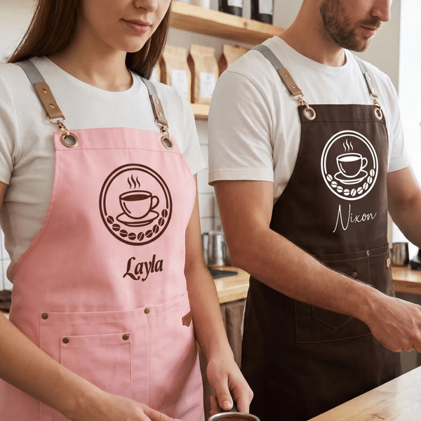 Personalized Multicolour Logo Photo Adjustable Canvas Chef Apron with Pockets and Name Shop Gift for Dessert Coffee Restaurant Bar Employee