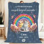 Personalised Pet Photo Rainbow Bridge Memorial Multicolour Throw Blanket with Name Text and Year Home Decor Sympathy Gift for Pet Owner Parent