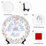 Assiette décorative personnalisée pour anniversaire, style dessin à la main, avec motif floral, prénom et socle – Décoration de chambre d’enfant – Cadeau de premier anniversaire pour les tout-petits e