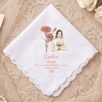 Personalized Watercolor Style Photo Birth Flower 100% Cotton Wedding Handkerchief with Names and Text Wedding Party Gift for Bride Groom Newlywed