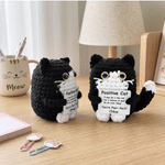 Personalized Inspirational Positive Handmade Cat Crochet Doll Desk Decoration with Name Stress Relief Birthday Gift for Cat Lovers Friends