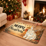 Zerbino antiscivolo personalizzato con foto del proprio animale domestico, in stile acquerello con luci natalizie colorate e testo; decorazione per la casa e regalo di Natale per gli amanti degli anim