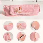 Borsa personalizzata a più scomparti per accessori per capelli con fiore del mese di nascita e personaggio dei cartoni animati, con nome e tappetino resistente al calore – Regalo di compleanno per don