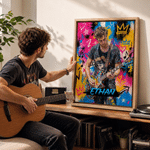Personalised Graffiti Oil Painting Style Acoustic Electric Guitar Photo Canvas Prints with Name Home Decor Birthday Gift for Friends