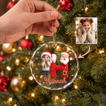 Personalized Cute Cartoon Christmas Initial Glass Ornament with Name and Photo Home Decor Christmas Gift for Boys Girls