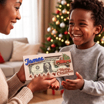 Personalized Merry Christmas Cute Cartoon Pattern Wooden Money Holder with Name Holiday Party Favors Christmas Gift for Kids Family