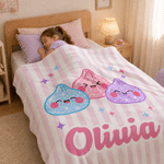 Coperta morbida e soffice personalizzata con motivo a righe carine e glitter, a forma di gnocchetto, con nome: regalo per anniversario, compleanno o Natale per un’amica, una figlia o una bambina