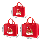 Borsa tote in juta rossa a grande capienza con iniziale personalizzata a tema natalizio e nome: regalo per feste natalizie per familiari, amici e bambini