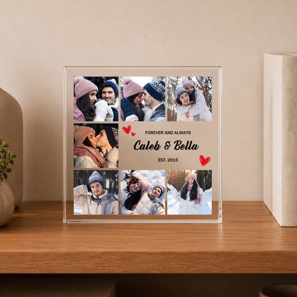 Personalized 7 Photos Transparent Square Acrylic Plaque with Name Anniversary Birthday Gift for Husband Wife