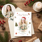 Personalised Watercolor Christmas Theme Photo Greeting Card with Name and Text Christmas Gift for Family Friends