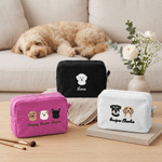 Personalized Embroidered Pet Portrait Large Capacity Waffle Cosmetic Toiletry Bag with Photo and Name Daily Use Birthday Gift for Pet Owners