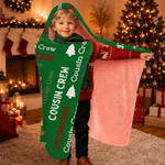 Coperta con cappuccio personalizzata con illustrazione multicolore ad effetto 3D, nuvola di parole, foto in stile cartone animato e testo – Decorazione per la casa, regalo di Natale per familiari e am