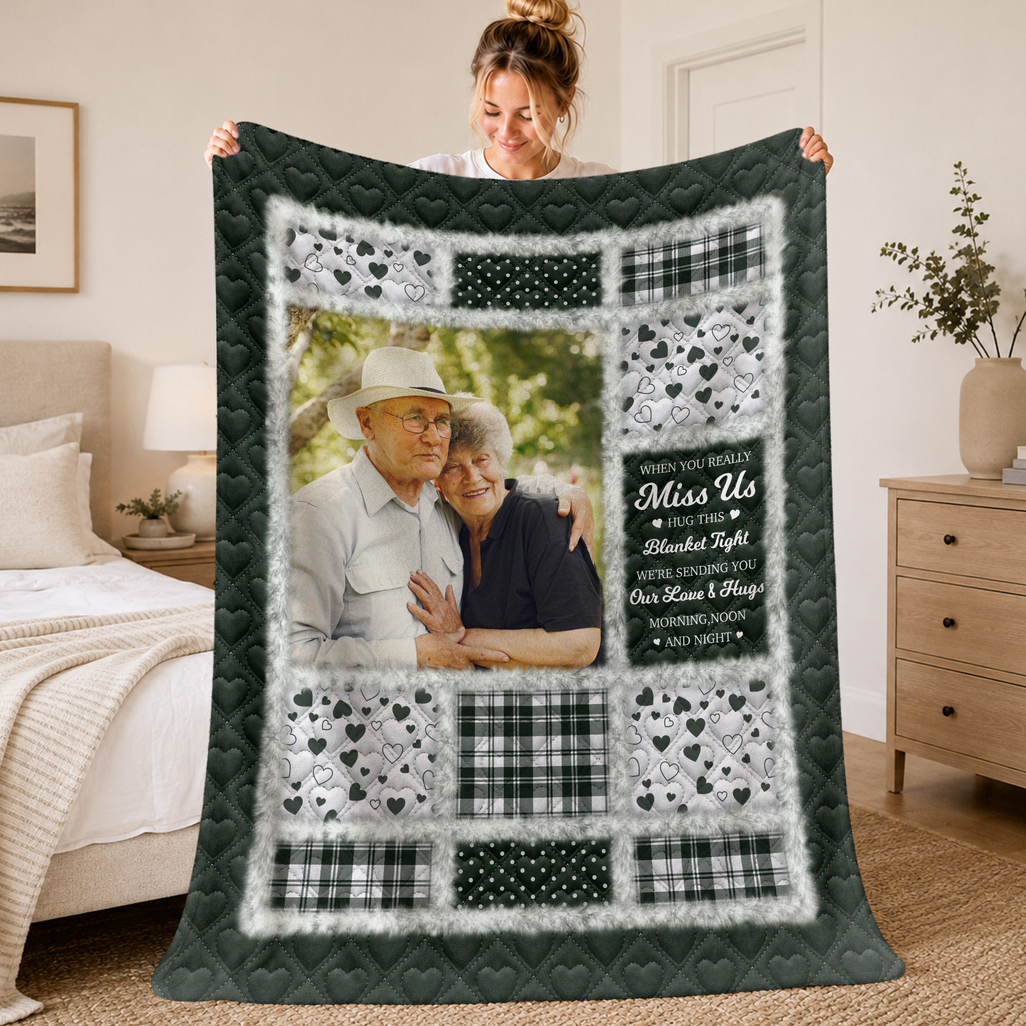 Individuell gestaltete, weiche Plaid-Decke mit Foto, Trostbotschaft und Zitat – Wohnaccessoire, Gedenk- und Beileidsgeschenk für Freunde und Familie