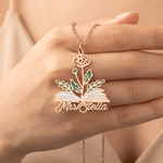 Personalised Birth Flower Book Necklace with Name Dainty Jewellery Christmas Anniversary Birthday Gift for Women