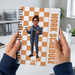 Personalized Checkered 3D-Style Character Artwork Photo A5 Portable Spiral Notebook with Name Office Use Birthday Gift for Coworkers Teachers