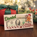Personalized Merry Christmas Cute Cartoon Pattern Wooden Money Holder with Name Holiday Party Favors Christmas Gift for Kids Family